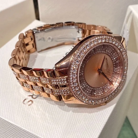 Michael Kors Women’s “Harlowe” Analog Pave Rose-Gold Watch, 38mm